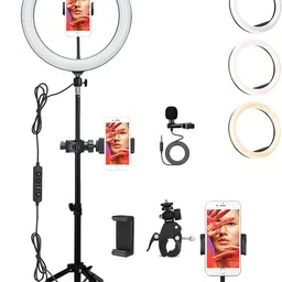 ADZOY Professional Ring Light 10" (26cm) With 6.9ft Tripod & Super Clamp Collar Mic Ring Flash-image-4