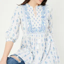 max Casual Regular Sleeves Printed, Embroidered Women Beige Top image 1