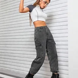 kotty Women Jogger Fit High Rise Dark Grey Jeans image 3