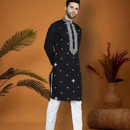 jompers Men Embroidered Cotton Silk Straight Kurta image 4