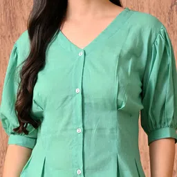girbana Casual Regular Sleeves Solid Women Green Top image 4