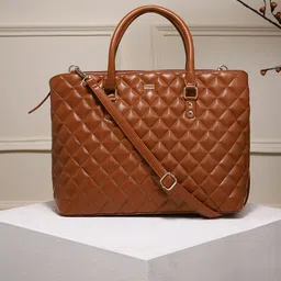 Berrylush Women Brown Textured Laptop Bag With Quilted-picture-48