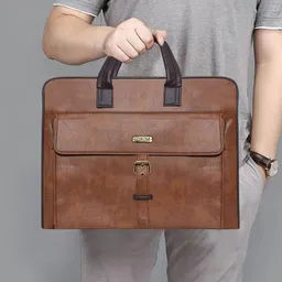 LOREM Men Tan Textured Laptop Bag image 3