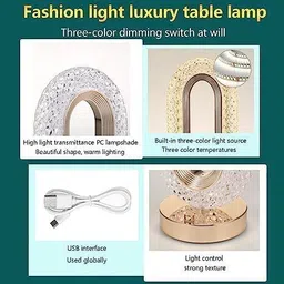 lozenge Crystal Diamond Table Lamp, Touch Control, 3 Way Dimmable, USB Rechargeable Table Lamp image 3