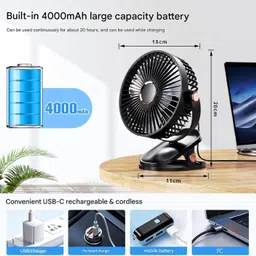 zuvuzu High Speed Rechargeable Table Fan, For Home, Office, Kitchen with 1 Year Warranty Ultra High Speed 110 mm Table Fan image 4