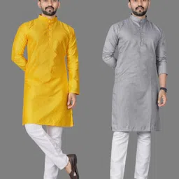 dhasu trendz Pack of 2 Men Solid Jacquard, Cotton Blend Straight Kurta-picture-25