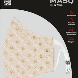 masq Anti-Pollution, Anti-Bacterial (BFE>99%) 4 Layer Embroidered, Designer, Fashionable & Protective Cotton Cloth Face Mask Combo for Women with Detachable Chain & Mask Bag Sunflower_Combo_Large_02 Reusable, Washable Cloth Mask image 4
