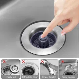 jogi's Kitchen Sink Stainless Steel, Plastic Push Down Strainer image 5