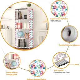 trillium Bedroom – 5 Shelf Foldable Almirah, Portable Clothes Storage Rack for Home Metal Open Book Shelf image 3