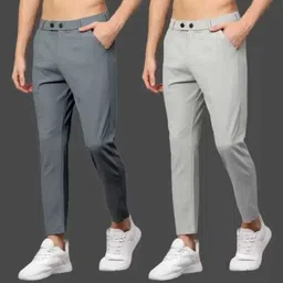 rahisa grossry Pack of 2 Men Slim Fit Grey Lycra Blend Trousers-picture-12