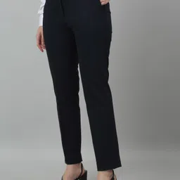 cantabil Women Regular Fit Dark Blue Lycra Blend Trousers image 4