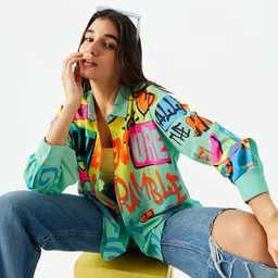 the souled store Women Oversized Fit Printed Spread Collar Casual Shirt-picture-18