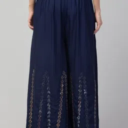 fambee Women Flared Dark Blue Viscose Rayon Trousers image 2