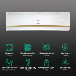 Godrej Turbo Chill Series Convertible 2.5 Ton 3 Star Inverter Split AC with Anti Freeze Thermostat (2024 Model, Copper Condenser, 40101701SD01301) image 3