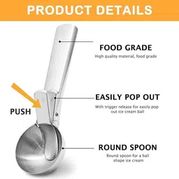 sv outlet Stainless Steel Scooper for Ice Cream, Trigger Release (Silver) Disposable Stainless Steel Ice-cream Spoon image 5