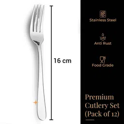 kidaari Cutlery ( Set of 12, Steel Spoons- 6 and Forks- 6), 100% Food Grade, Anti-Rust, Stainless Steel Dinner Fork Set image 3