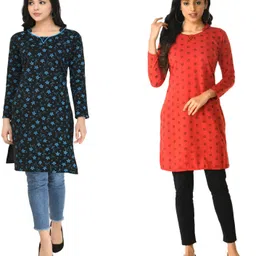 indiweaves Pack of 2 Women Self Design Wool Straight Kurta-picture-26