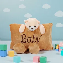 aipom Polyester Fibre Baby Pillow Pack of 1 Animals Soft Teddy Bear Baby Pillow – Cute Plush Cushion for Kids & Newborns image 1