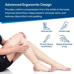 hospikart Varicose Veins Compression Stockings Above Knee for Men & Women (M, 1 Pair) Knee Support image 2