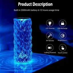 maavani Crystal Diamond LED Night Lamp | 16 RGB Colors | Touch And Remote Control Night Lamp image 2