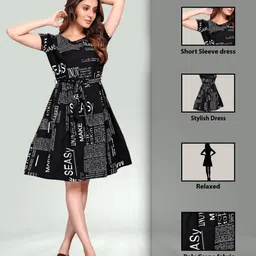 wolisq Women A-line Black Knee Length Dress-picture-26