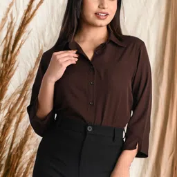 the trending company Women Slim Fit Solid Spread Collar Casual Shirt image 1