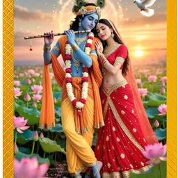 tasvirra Radha Krishna Photo Frame: Lotus Field Divine Love Wall Decor Digital Reprint 12 inch x 9 inch Painting-picture-32