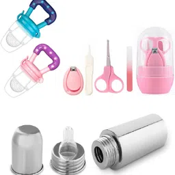 rb point Combo Pack of Baby Food Feeder & Steel Baby Feeding Bottle & Baby Nail Cutter - Steel, Plastic-picture-11