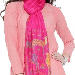 weavers villa Printed Wool Blend Women Pink Scarf, Stole, Fancy Scarf-picture-20
