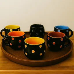 love unlimited Pack of 6 Bone China Black round multicolor Tea cup set of 6 for Home/Office/Gifts image 2