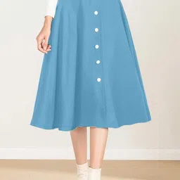 Women Solid Flared Light Blue Skirt-image-2