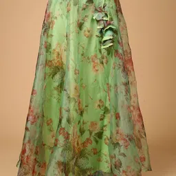 Women Floral Print Flared Light Green Skirt-image-62