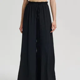 kotty Women Loose Fit Black Viscose Rayon Trousers-picture-27