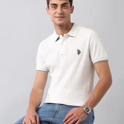 u.s. polo assn. denim co. Men Solid Polo Neck Pure Cotton White T-Shirt-picture-25