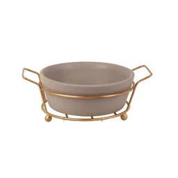 amaya decors Ceramic Grey Snacks Server with Stand image 2