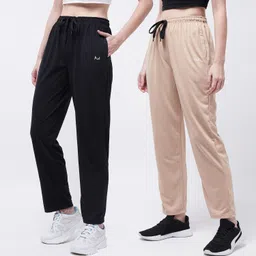 pivl Pack of 2 Women Solid Black, Beige Track Pants-picture-25