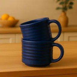 athenadecors Athena Home Navy Blue Ceramic Ribbed Coffees | Set of 2 Ceramic Coffee Mug image 3