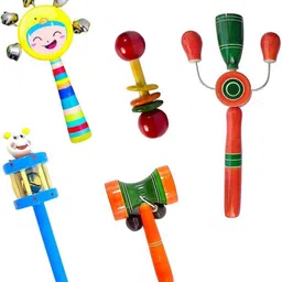 knk infotain wooden rattle toys for baby, infants/new born babies (0 to 12 Month) -set of 6 Rattle-picture-27