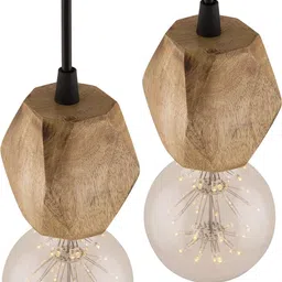 homesake Wooden Natural Finish Hanging Holder Lamp, Hexagon, Set of 2 Pendant Lamp Ceiling Lamp image 2