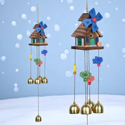 lilone Wooden Cottage Wind Chime with Brass Bells & Beads Aluminium, Wood Windchime-picture-25