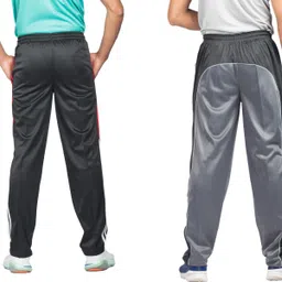 estro Pack of 2 Men Solid Grey, Black Track Pants image 2