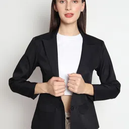 Women Solid Single Breasted Formal Blazer-image-0