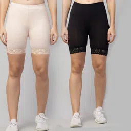 arsheen adore Pack of 2 Self Design Women Beige, Black Basic Shorts-picture-24