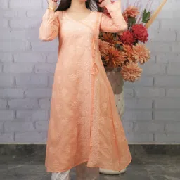 chikirpolo Women Chikan Embroidery Cotton Blend A-line Kurta-picture-14