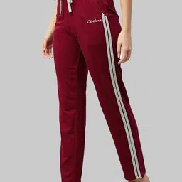 Women Striped Maroon Track Pants-image-71