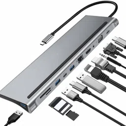 microware USB/Type C Hub Docking Station, 11-in-1 Multi-Port USB Hubs Adapter with 4 USB 3.0, VGA,Charging Power, Audio, 4K HDMI,Gigabit Ethernet, Micro/SD Card Reader for Mac-Book Pro 2017 to 2019 UDS001 11-in-1 Multi-Port USB Hubs Adapter-picture-13