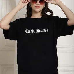 Women Graphic Print Round Neck Cotton Blend Black T-Shirt-image-17