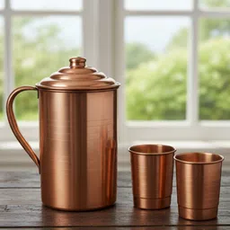 TambaVeda Pure Copper Water Jug Set with 2 Glass Health Benefits Drinkware 2000 ml Jug Glass Set-picture-43