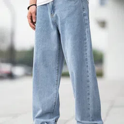 denim look Men Loose Fit Mid Rise Light Blue Jeans-picture-20