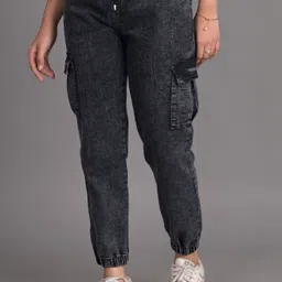 selvo Women Jogger Fit Mid Rise Black Jeans-picture-18